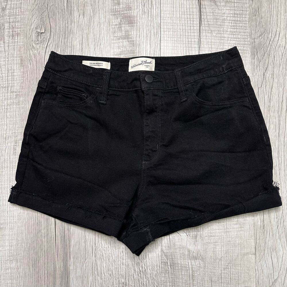 Universal Thread Black Stretch Denim Shorts WMNS 10R High Rise Midi Cuffed Hem